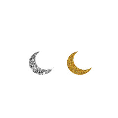 Aufkleber - Two crescent moon designs one silver and one gold on white background
