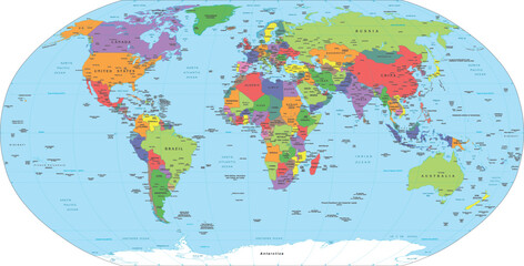 Naklejka na meble Detailed World Map with Country Borders
