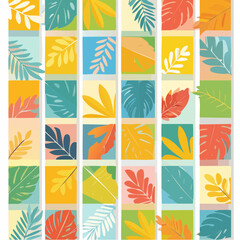 Poster - spring summer cards set with abstract leaves, plants, flowers