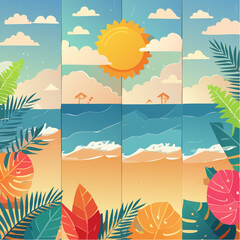 Poster - spring summer cards set with abstract leaves, plants, flowers