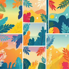 Poster - spring summer cards set with abstract leaves, plants, flowers