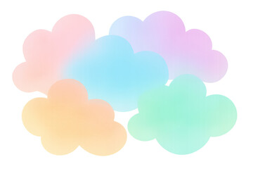 Aufkleber - Five pastel-colored clouds float gently on a transparent background, creating a dreamy and whimsical atmosphere