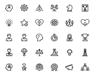 Poster - Conceptual outline icons representing core business values including innovation creativity and forward thinking development for corporate branding and presentations