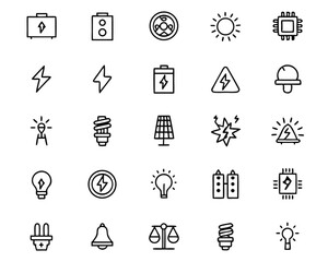 Poster - Comprehensive collection of electrical energy symbols and power related graphical elements featuring clear and distinct icons for various applications and concepts
