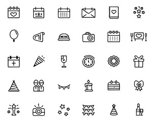 Poster - Comprehensive collection of stylized graphic elements for organizing memorable occasions featuring decorative motifs and essential planning symbols in a striking color palette