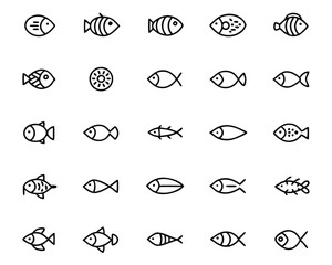 Poster - Collection of aquatic creature symbols presented in a clean modern style with vibrant color accents on a plain backdrop for versatile design applications