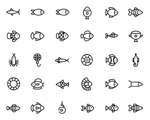Poster - fish related icons thin vector icon set black and.svg