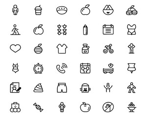 Poster - Comprehensive collection of thin line fitness and coaching symbols offering editable stroke weight for versatile application in digital and print media projects