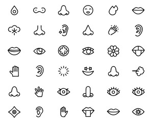 Poster - Abstract representation of human sensory perception encompassing taste sight touch smell and hearing presented as a cohesive collection of graphic elements