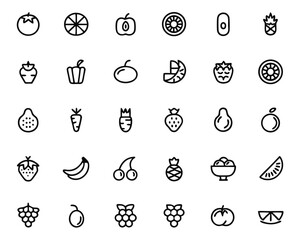 Poster - Collection of thin line graphic elements representing healthy food and nutritional concepts featuring editable stroke for customization and versatile application
