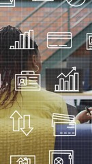 Poster - Animation of connections with icons over diverse business people in office
