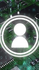 Poster - Animation of computer circuit board with data processing and digital people icon