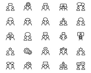 Poster - Abstract representation of a group of diverse people engaged in a lively discussion conveying collaboration and communication through stylized figures and speech bubbles
