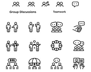 Poster - Visual representation of a group of people engaged in a lively discussion conveying collaboration and communication through distinct graphic elements and speech bubbles