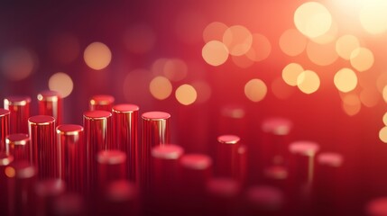 Poster - Abstract close-up of red metallic pins with a glowing bokeh background, creating a futuristic and artistic visual effect.