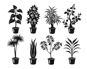 Poster - Charming collection of stylized potted flora showcasing a variety of indoor greenery in a clean graphic aesthetic perfect for decorative applications