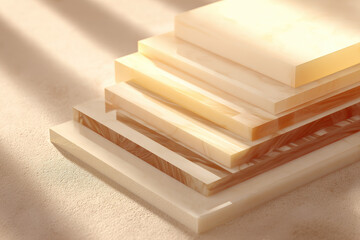 Aufkleber - Translucent acrylic sheets with soft light transitions, stacked in layers, create warm and modern atmosphere, highlighting smooth texture and gentle color gradients
