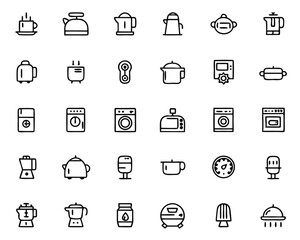 Poster - Comprehensive collection of kitchen appliance symbols showcasing essential cooking and food preparation tools perfect for culinary themed projects and user interfaces