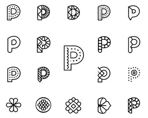 Poster - Modern letter p alphabet symbol collection featuring diverse graphic elements and creative design templates for branding applications