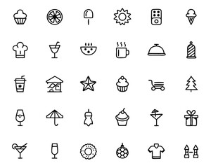 Poster - Collection of sleek thin line flat icons for modern living spaces featuring essential elements for comfort and style presented in a monochrome palette with accent hues