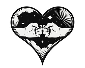 Poster - Heart shape graphic design with bold outlines and vibrant color fills perfect for romantic themes and creative projects