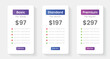 © Mina Market - Pricing plans table, pricing chart, price list for web or app. Ui UX pricing design tables with tariffs. Product comparison business web plans. Subscription features checklist and business plans.