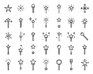 Poster - Collection of thin line art magic wand symbols for enchanting designs and fantasy themed projects