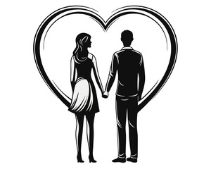 Poster - Elegant silhouette of a loving couple embracing symbolizing romance partnership and shared moments presented as a clean graphic design element