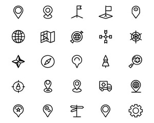 Poster - Comprehensive navigation symbols collection featuring distinct pin markers directional flags and precise destination points for mapping and travel applications
