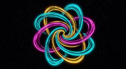 Poster - Colorful abstract geometric design with neon glow on black background  