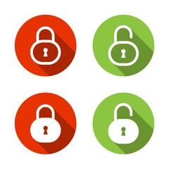 Fototapete - Lock and unlock icon with long shadow. Privacy protection sign symbol