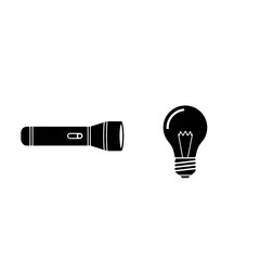 Poster - A black and white illustration of a flashlight and a lightbulb shining on a white background image