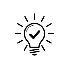 Poster - Illustration of a lightbulb with a checkmark inside and radiating lines on a white background