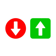 Fototapete - A graphic featuring a red circle with a down arrow and a green square with an up arrow on white background