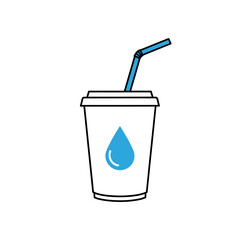 Poster - A white cup with a blue water drop logo and a blue straw on a white background in a vector style