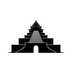 Poster - A black and white illustration of a stepped pyramid with stairs and an arched entrance at the base