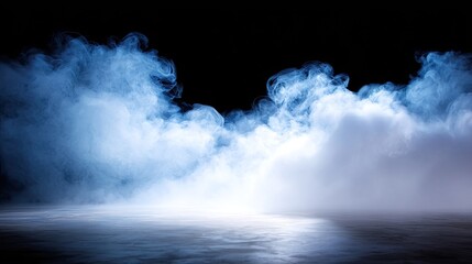 Poster - Ethereal Blue and White Smoke Swirls on Dark Background