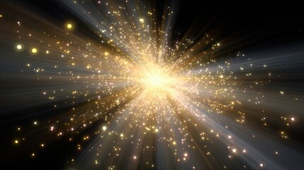 Poster - Bright Burst of Light with Glittering Stars in Dark Space Background