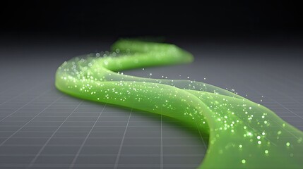 Fototapete - Green Fluid Flow with Sparkles on Dark Background for Creative Use