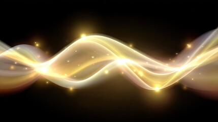 Fototapete - Ethereal Light Waves with Sparkles in a Dark Background