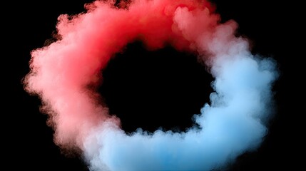 Poster - Colorful Smoke Ring on Black Background with Red and Blue Hues