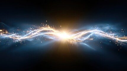 Poster - Bright Abstract Light Waves with Sparkles on Dark Background