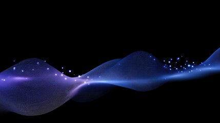 Fototapete - Abstract Wave Pattern with Glowing Particles on Black Background