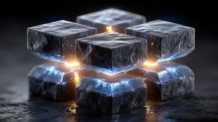 Poster - Glowing stone cubes abstract 3 d rendering futuristic technology concept