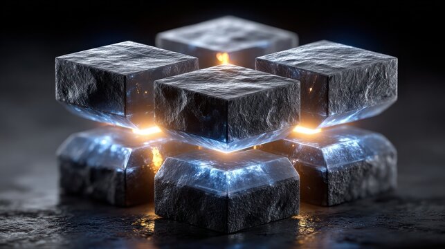 Glowing stone cubes abstract 3 d rendering futuristic technology concept