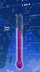 Poster - Animation of financial data processing over world map on blue background
