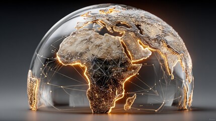 Poster - Glowing earth inside glass dome global network connections