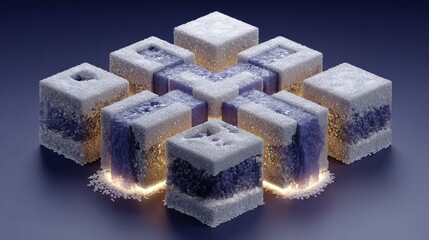 Poster - Interconnected crystal cubes abstract 3 d geometric design