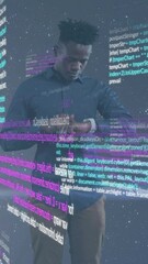 Poster - Animation of data processing and spotlight over african american man using smartwatch