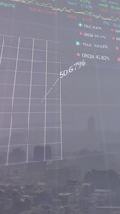 Poster - Animation of financial graphs and data over cityscape